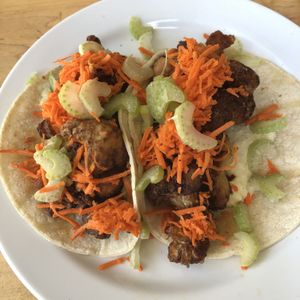 Cauliflower "Buffalo wing" tacos  at Leaf Vegetarian Restaurant in Boulder