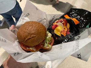 Burger is great!  at Visiting Vegan in Arlington