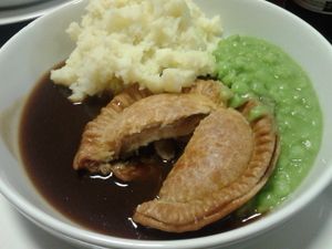 Mushroom pie, mash, gravy and peas at The Green Room in Middlesbrough