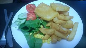 Battered haloumi, chips and salad at The Green Room in Middlesbrough