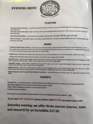 Evening menu Oct/Nov 2018 at The Green Room in Middlesbrough