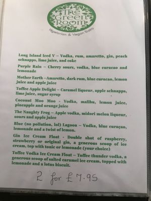 Cocktails Menu Oct/Nov 2018 at The Green Room in Middlesbrough