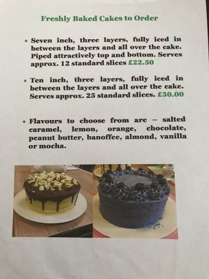 Cake Order Info Oct/Nov 2018 at The Green Room in Middlesbrough