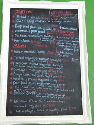 Menu at The Green Room in Middlesbrough