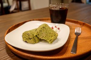 Muffin with iced coffee at Evah Dining Macrobiotic - Hakata Riverain Mall in Fukuoka