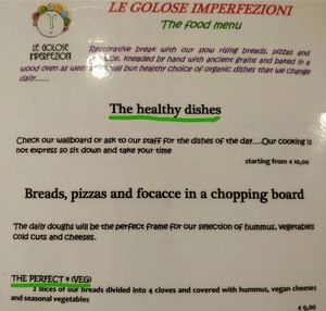 menu are clearly labelled. these items are suitable for vegetarian.  at Le Golose Imperfezioni in Como