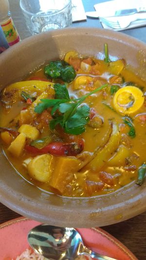 Moqueca de Palmitos: dish with ethically sourced heart of palms, coconut milk and vegetables at Las Iguanas - Quayside in Newcastle Upon Tyne