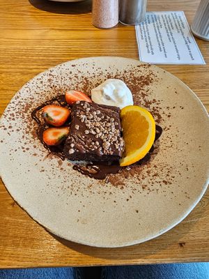 Chocolate orange brownie at Earthlings in Bolton