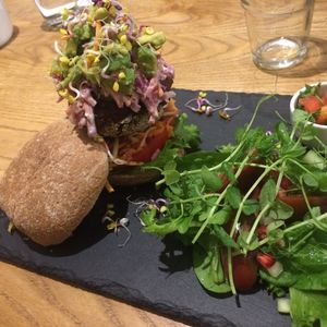 Specials Menu - 'Earthlings Burger' (salad instead of sweet potato wedges) at Earthlings in Bolton