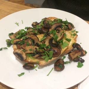 Organic Mushrooms on toast. at Earthlings in Bolton