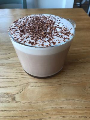 Healthy hot chocolate with organic soya milk at Earthlings in Bolton