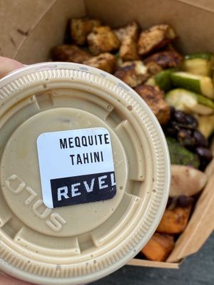 Tahini (large sides of dressing!) at Revel Kitchen in Brentwood