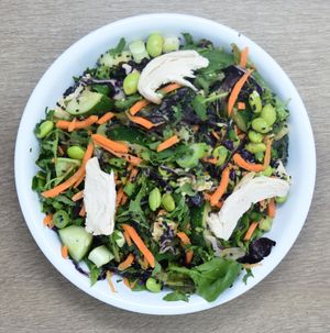 O Miso Healthy - Organic Greens, Cilantro, Purple Cabbage, Carrot, Edamame, Cucumber, Scallions, Sesame Seeds, Grilled Chicken Breast, Miso Peanut Sauce at Revel Kitchen in Brentwood