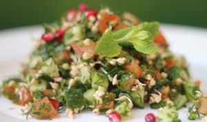 Tabbouleh salad with buckwheat sprouts and nut sauce at Ra.man in Kyiv