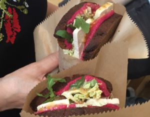 beetroot hummus sandwiches  at Ra.man in Kyiv