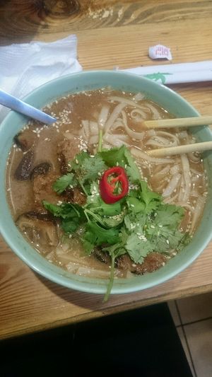 vegan ramen with bloody seitan 'meat' at Ra.man in Kyiv