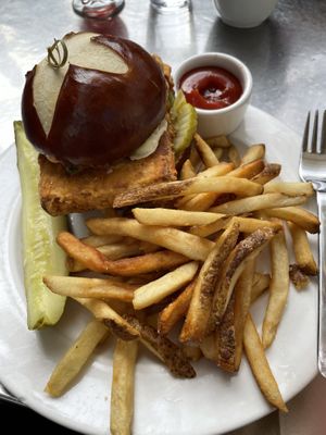 Tofu sandwich with side of fries (brunch menu)  at Guglhupf in Durham