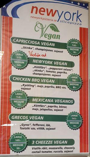 Vegan optilns at New York Pizza in Malmo