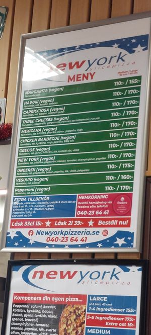 Vegan menu. 2023 at New York Pizza in Malmo
