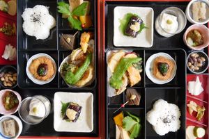 Shojin ryori (temple cuisine) lunch bento sets at Arashiyama-kan in Kyoto