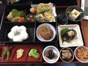 The standard meal - everything was delicious! at Arashiyama-kan in Kyoto