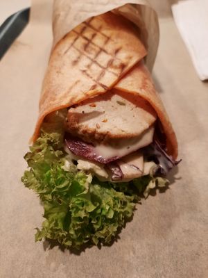 Spicy tomato wrap at Farma Burgerownia Roslinna in Krakow