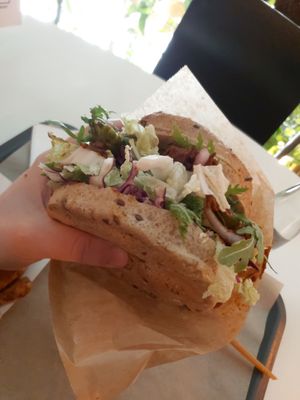 Hand for scale (I am a 6'2 male) at Farma Burgerownia Roslinna in Krakow