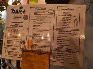 Menu at Farma Burgerownia Roslinna in Krakow