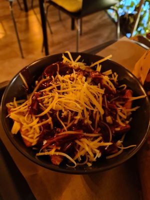 Poutine chips at Farma Burgerownia Roslinna in Krakow