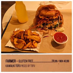Gluten Free Farmer Burger with GF Bun at Farma Burgerownia Roslinna in Krakow