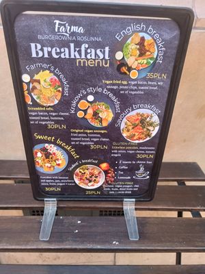 Breakfast menu option at Farma Burgerownia Roslinna in Krakow
