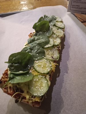 Typical bread dish from Polish kitchen at Farma Burgerownia Roslinna in Krakow