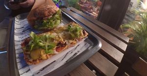 the best burger and zapiekanka at Farma Burgerownia Roslinna in Krakow