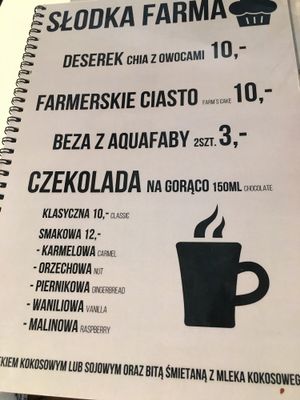 some drinks and dessert at Farma Burgerownia Roslinna in Krakow