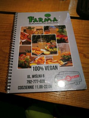 menu - front cover  at Farma Burgerownia Roslinna in Krakow
