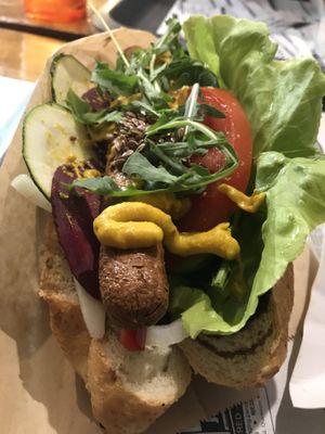 One hell of a hot dog! at Farma Burgerownia Roslinna in Krakow