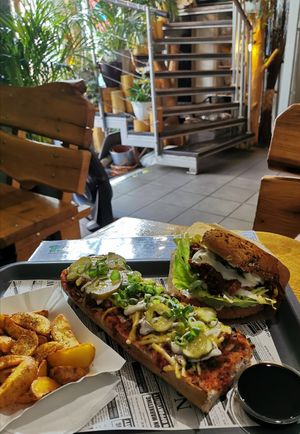 Gyros zapiekanka and gyros burger at Farma Burgerownia Roslinna in Krakow