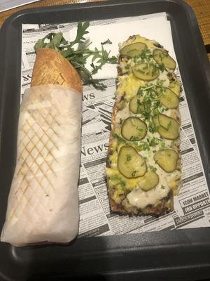 Vega gyros wrap and zapiekanka Vega gyros at Farma Burgerownia Roslinna in Krakow