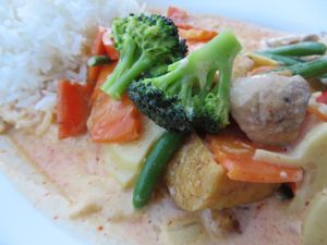 no. 271: Fried tofu with red curry, coconut milk, vegetables, and rice at Asia Wok in Saarbrucken