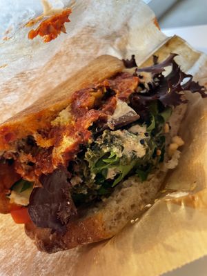 Chili hummus and green hummus  at Falafel Factory in Copenhagen