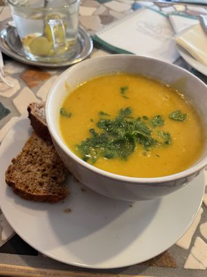 Pumpkin soup @ Schneeweiss & Rosenrot, Goslar at Schneeweiss + Rosenrot in Goslar
