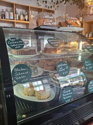 Several vegan options (the ones with the flower) at Schneeweiss + Rosenrot in Goslar