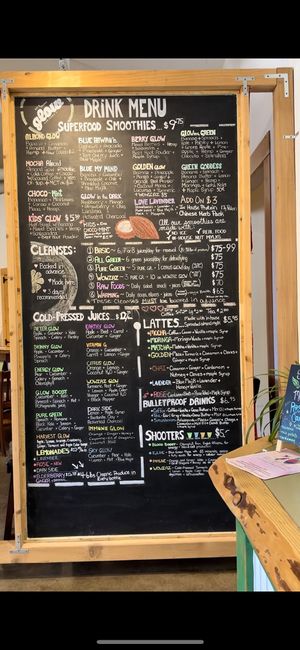 Menu  at Glow Juicery in Duncan