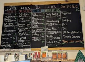 Hot drinks menu at Glow Juicery in Duncan