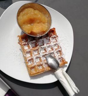 Buchweizenwaffel + Apfelkompott at Cafe Flora in Bad Harzburg