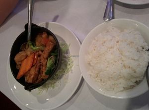 sizzling veggies and large rice at Asian Garden in Grass Valley