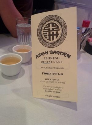 complementary green tea & menu at Asian Garden in Grass Valley