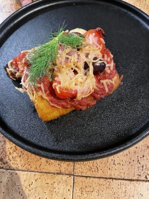 Polenta pizza  at Greenhouse Canteen & Bar in Tallebudgera-vallley