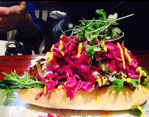 Loaded hot dog   at Greenhouse Canteen & Bar in Tallebudgera-vallley