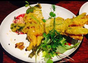 Zucchini flowers  at Greenhouse Canteen & Bar in Tallebudgera-vallley